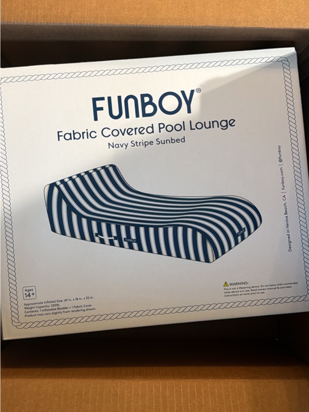 FUNBOY Navy Stripe Fabric Covered Pool Lounge